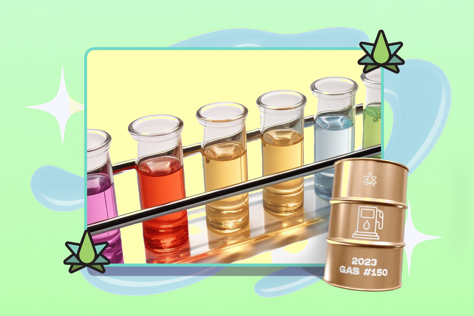 Test tubes next to terpenes from Terpene Belt Farms