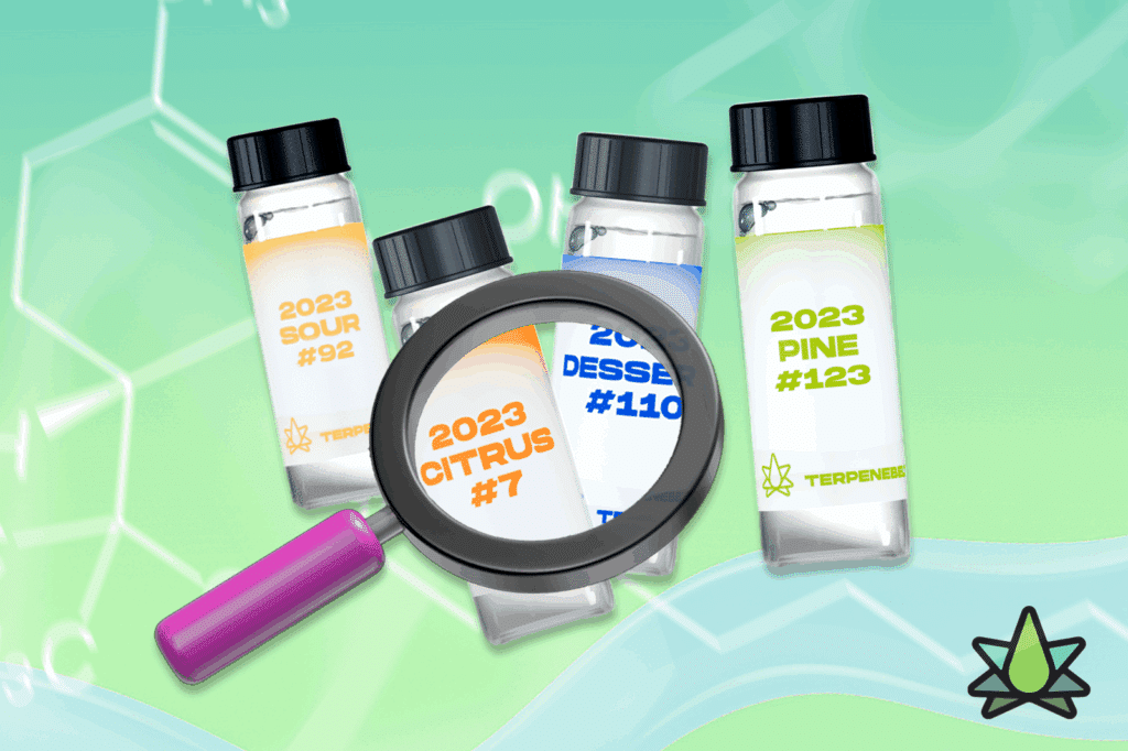 Magnifying glass over Terpene Belt Farms' terpenes