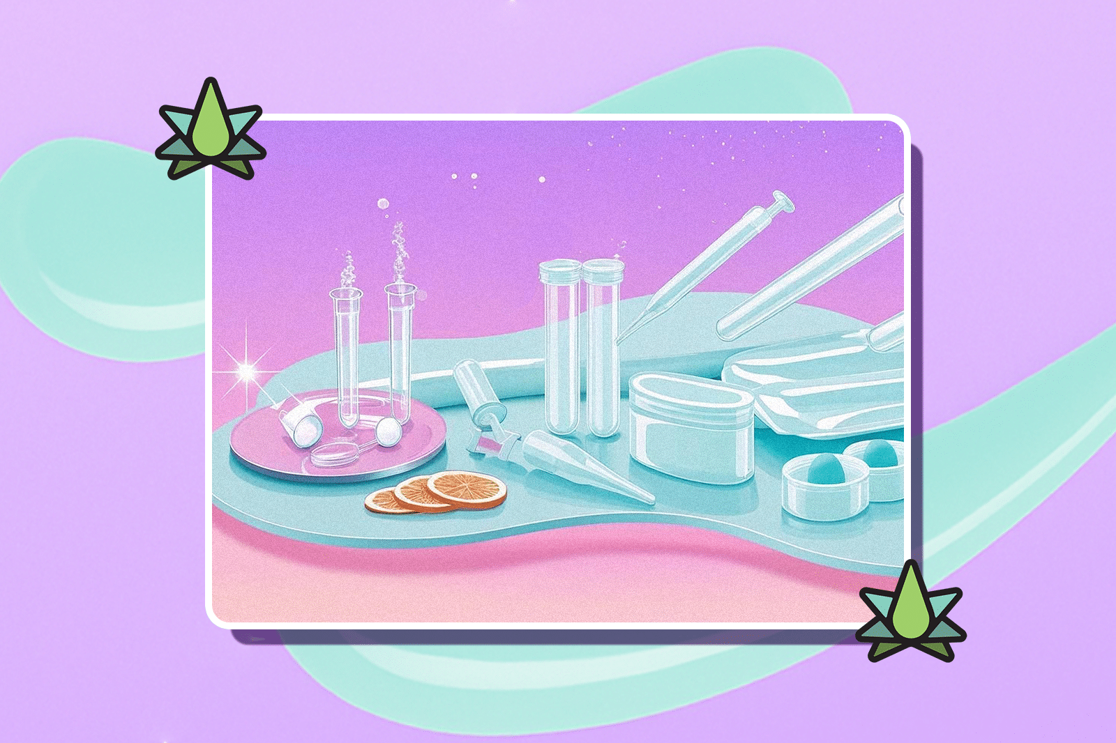 Lab setting with beakers and test tubes