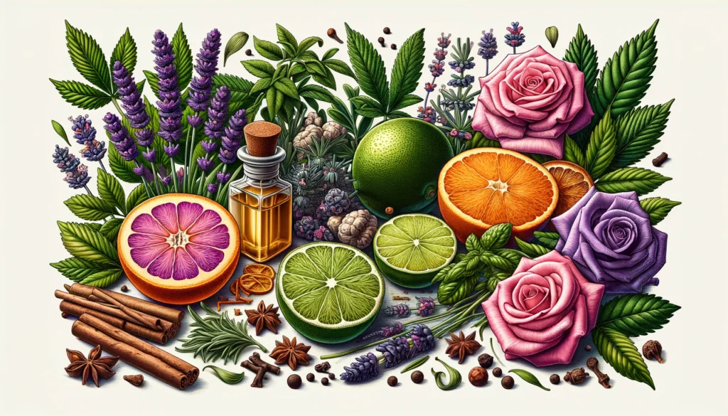 A variety of plants, flowers, and spices. Illustrating where terpenes come from.