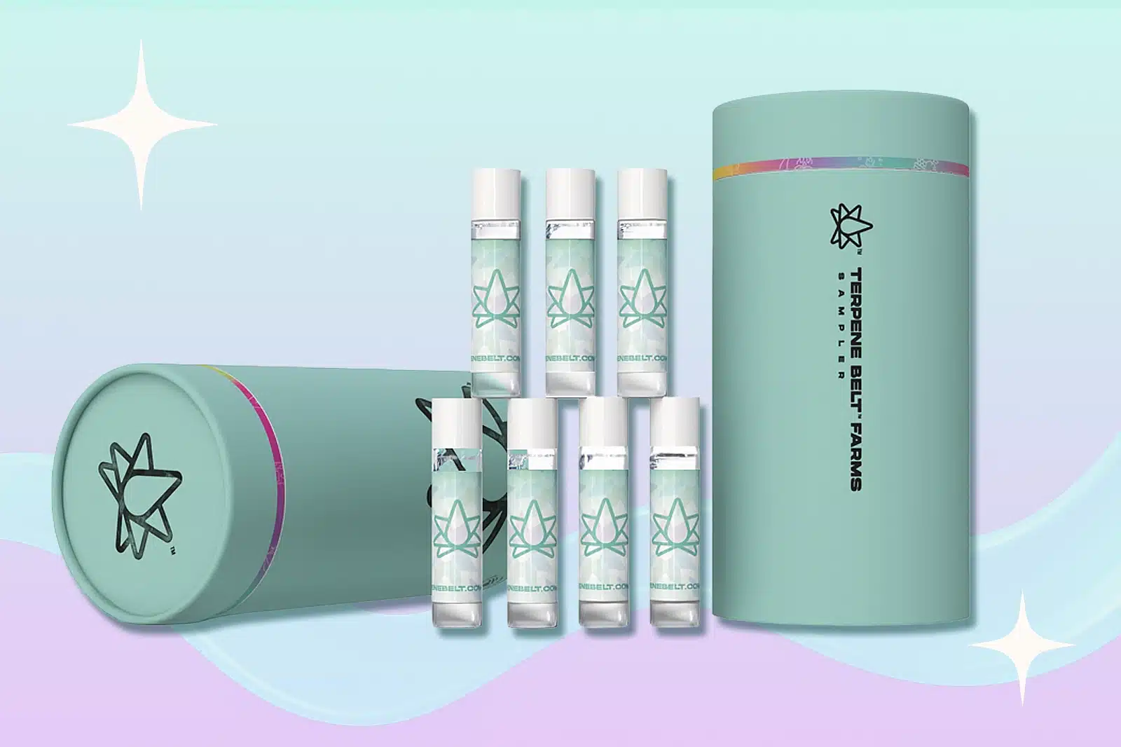 Some Terpenebelt Fresh Never-Frozen Sample Kits placed against a light-colored background